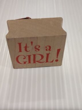 Wood Baby Stamp "It's a GIRL!" Red Text